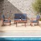 4 Piece Outdoor Acacia Wood Conversation Set With Soft Seat And Back Cushions